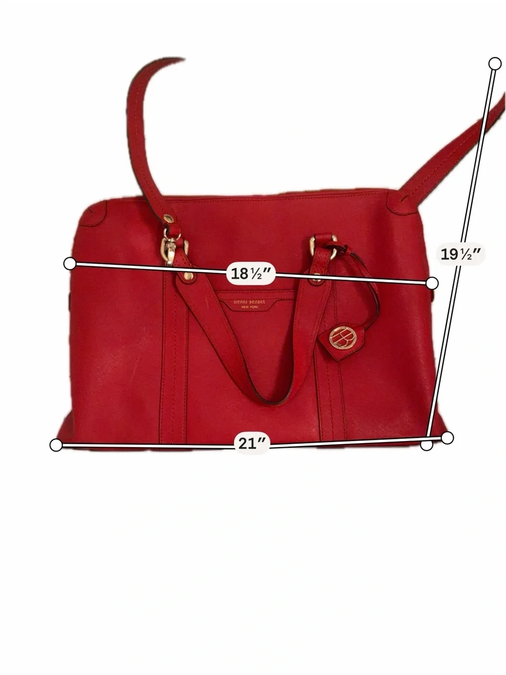 Henri Bendel New York Large Red Saffiano Laptop Tote Bag